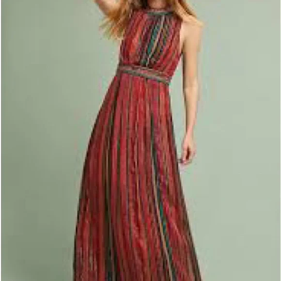 Anthropologie Blink Multicolor Striped Maxi Dress L - Picture 6 of 10